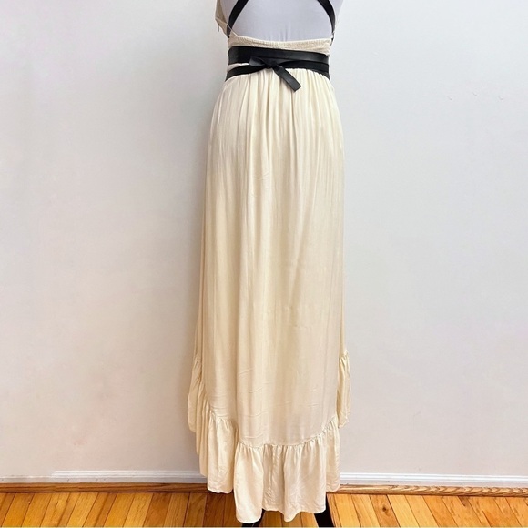 Twelfth Street Edgy Boho Leather Strappy Embroidered cream Cascading Maxi Dress - Picture 11 of 14